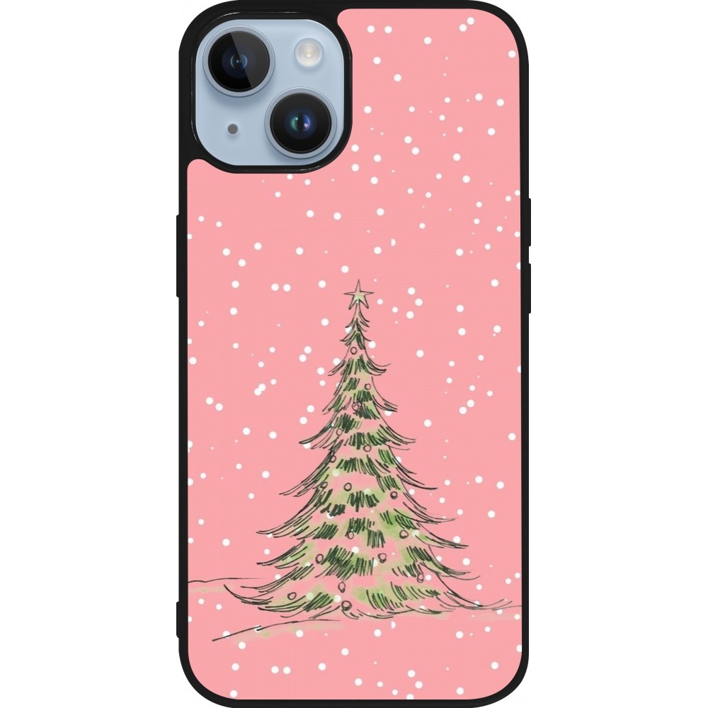 iPhone 15 Case Hülle - Silikon schwarz Christmas 25 Pink Tree