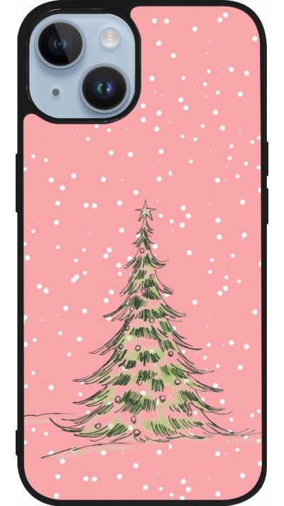 iPhone 15 Case Hülle - Silikon schwarz Christmas 25 Pink Tree