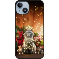 iPhone 15 Case Hülle - Silikon schwarz Christmas 25 Xmas Cat