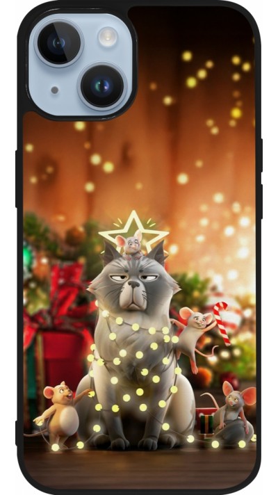 iPhone 15 Case Hülle - Silikon schwarz Christmas 25 Xmas Cat