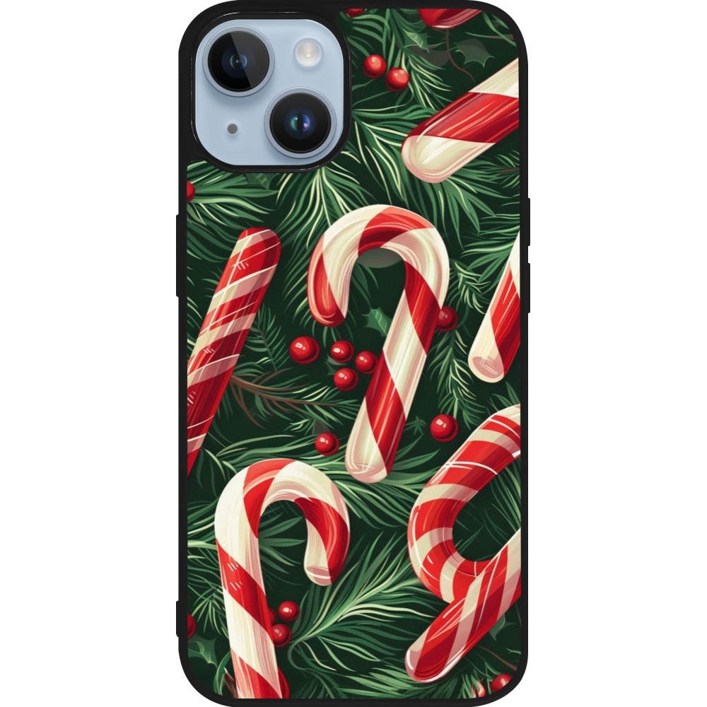 iPhone 15 Case Hülle - Silikon schwarz Christmas 25 Xmas Stick