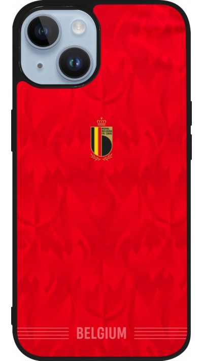Coque iPhone 15 - Silicone rigide noir Maillot de football Belgique 2026 personnalisable