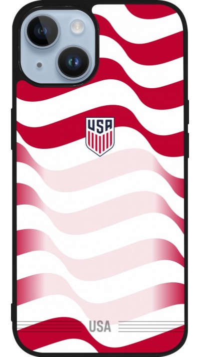Coque iPhone 15 - Silicone rigide noir Maillot de football États-Unis 2026 personnalisable