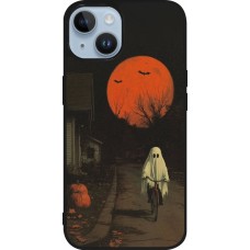 iPhone 15 Case Hülle - Silikon schwarz Halloween 2025 Ghost on a bicycle