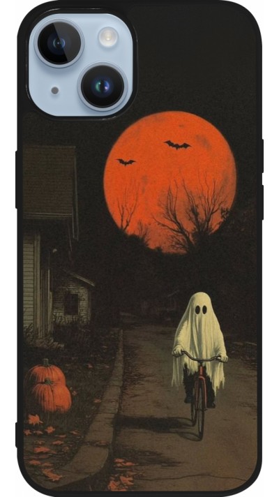 iPhone 15 Case Hülle - Silikon schwarz Halloween 2025 Ghost on a bicycle