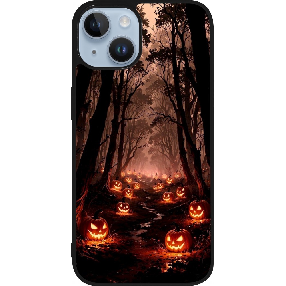 iPhone 15 Case Hülle - Silikon schwarz Halloween 2025 Road of Terrifying Pumpkins