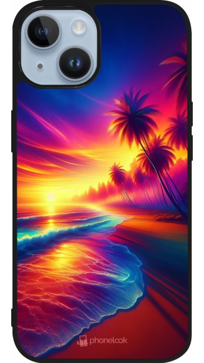iPhone 15 Case Hülle - Silikon schwarz Strand Sonnenuntergang auffällig