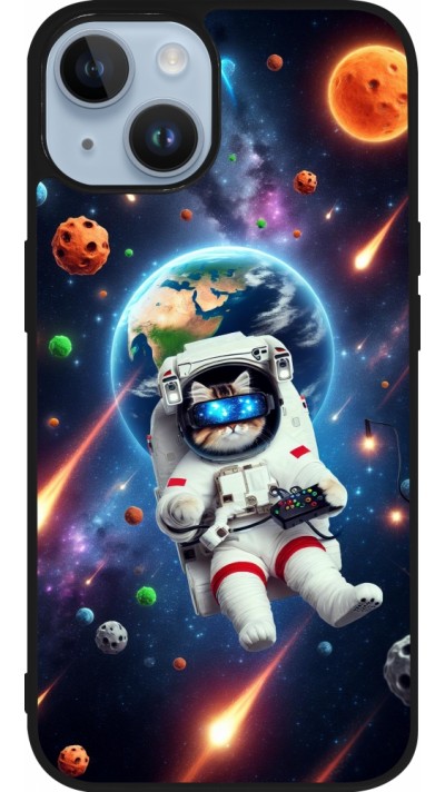 iPhone 15 Case Hülle - Silikon schwarz VR SpaceCat Odyssee