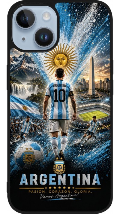 Coque iPhone 15 - Silicone rigide noir Football Argentine splash 2026