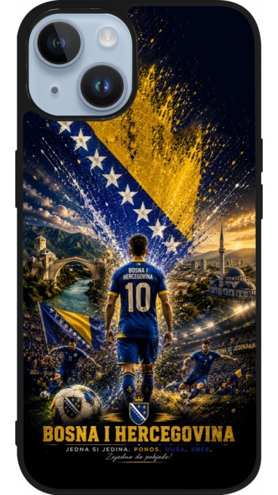 Coque iPhone 15 - Silicone rigide noir Football Bosnie-Herzégovine splash 2026