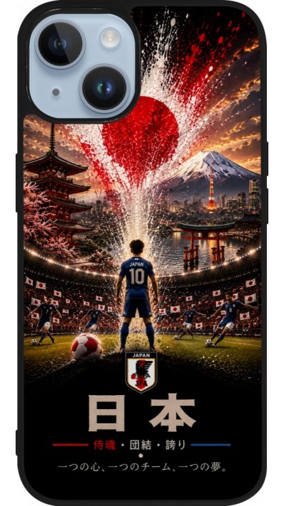 Coque iPhone 15 - Silicone rigide noir Football Japon splash 2026
