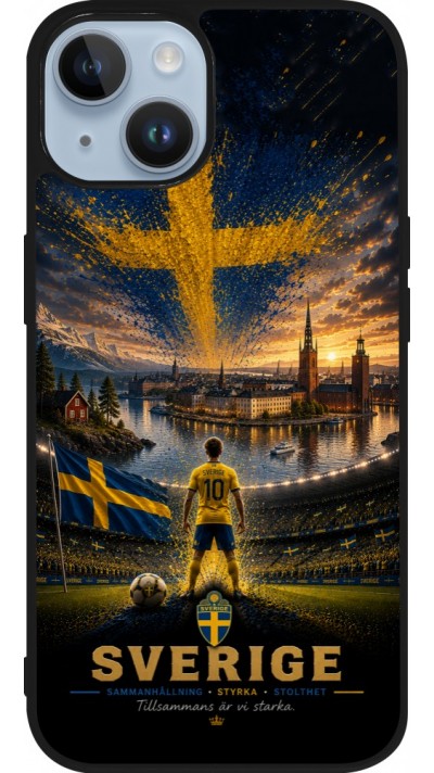 Coque iPhone 15 - Silicone rigide noir Football Suède splash 2026