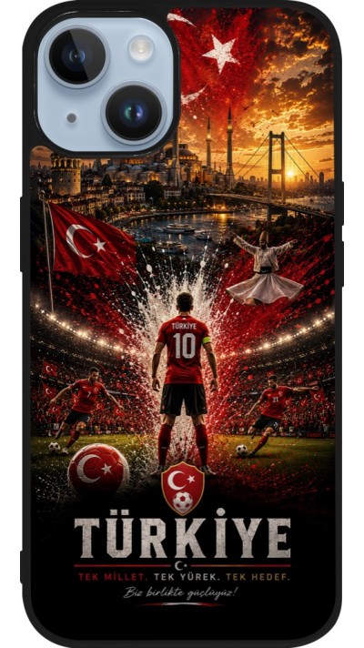 Coque iPhone 15 - Silicone rigide noir Football Turquie splash 2026