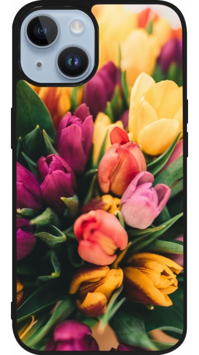 Coque iPhone 15 - Silicone rigide noir Bouquet of tulips Spring 2026