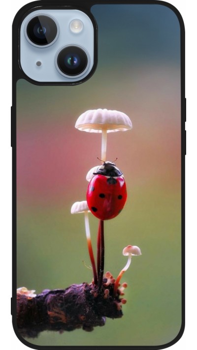 Coque iPhone 15 - Silicone rigide noir Ladybird on a mushroom Spring 2026