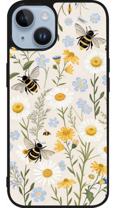 Coque iPhone 15 - Silicone rigide noir Pattern bees Spring 2026
