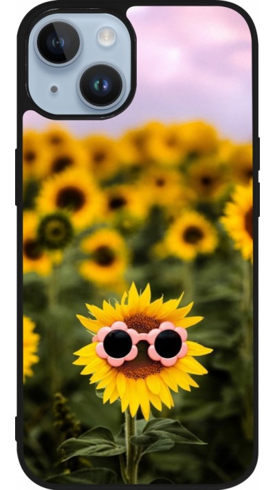 Coque iPhone 15 - Silicone rigide noir Sunflower with glasses Spring 2026