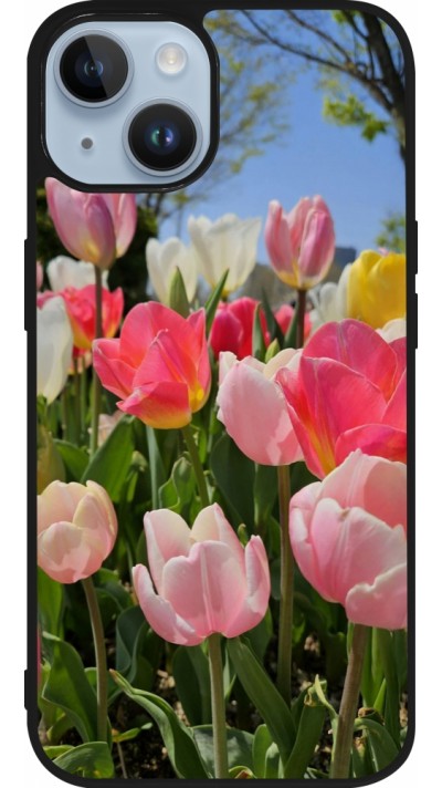 Coque iPhone 15 - Silicone rigide noir Tulips Spring 2026
