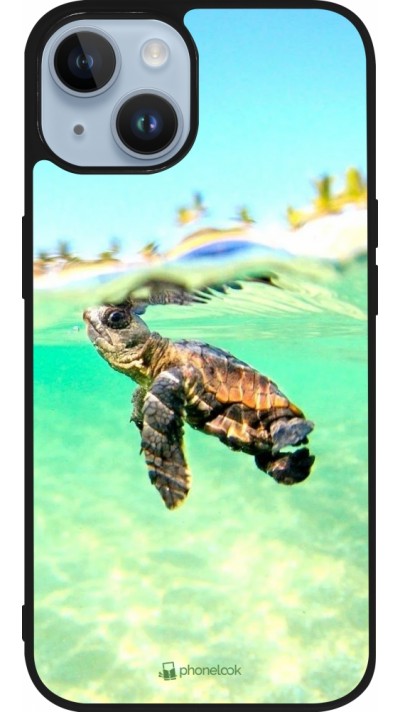 Coque iPhone 15 - Silicone rigide noir Turtle Underwater