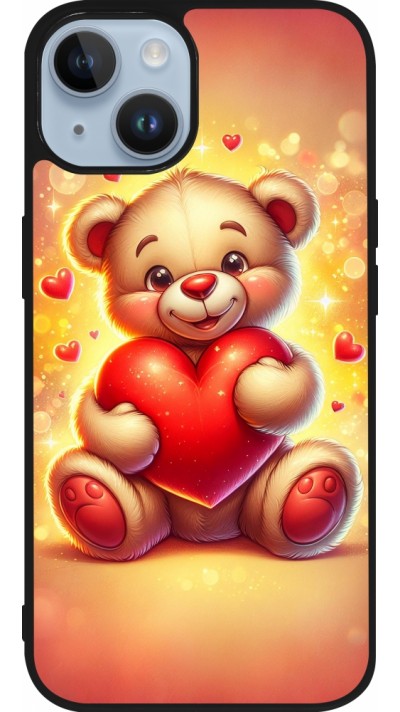 Coque iPhone 15 - Silicone rigide noir Valentine 2024 Teddy love