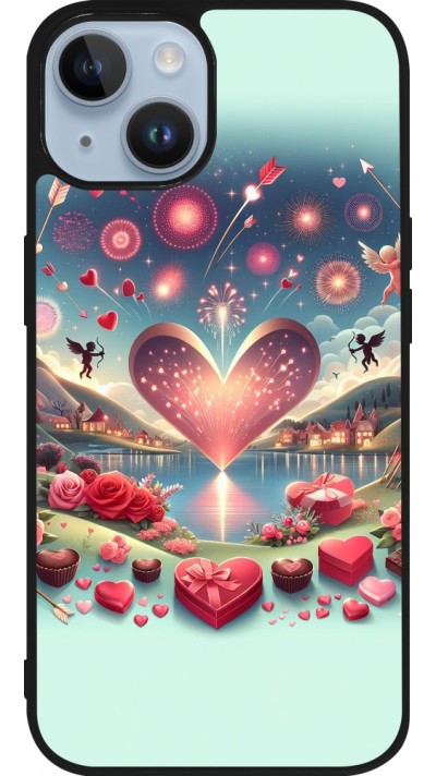 Coque iPhone 15 - Silicone rigide noir Valentine 2025 Chic
