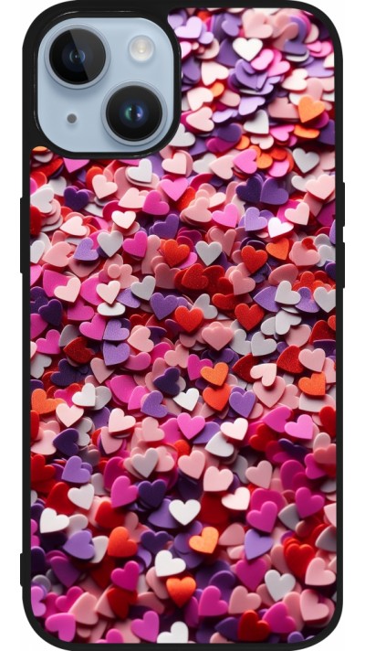 Coque iPhone 15 - Silicone rigide noir Valentine 2025 Confetti