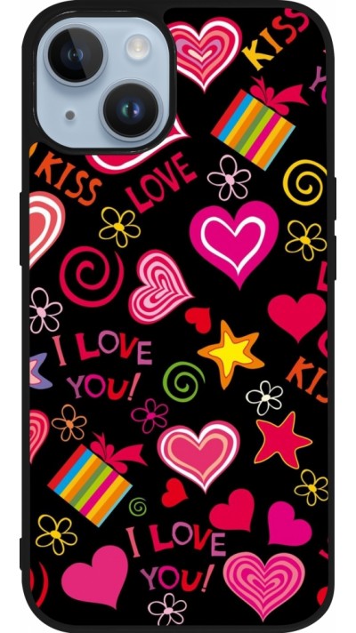 Coque iPhone 15 - Silicone rigide noir Valentine 2023 love symbols