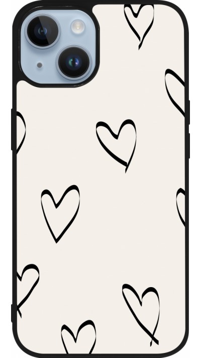 Coque iPhone 15 - Silicone rigide noir Valentine 2023 minimalist hearts