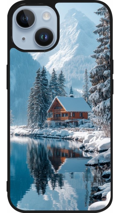 iPhone 15 Case Hülle - Silikon schwarz Winter 25 Winter house forest day
