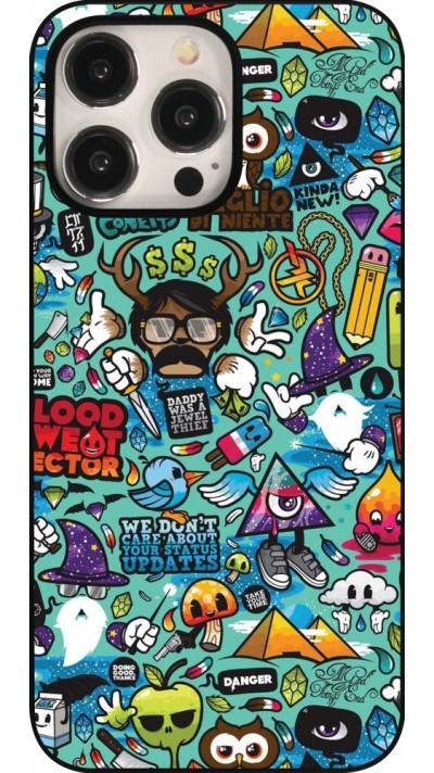 Coque iPhone 15 Pro Max - Mixed Cartoons Turquoise