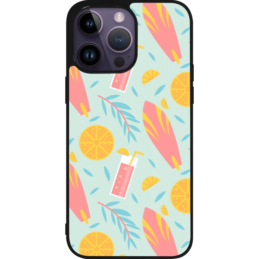 iPhone 15 Pro Max Case Hülle - Silikon schwarz Summer 2025 Pattern citron