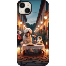 iPhone 15 Plus Case Hülle - Valentin 2024 Hund & Katze Kerzenlicht