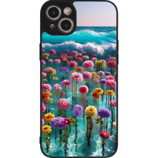 iPhone 15 Plus Case Hülle - Silikon schwarz Blumenmeer Wellen
