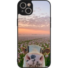 iPhone 15 Plus Case Hülle - Silikon schwarz Cow with tulips Spring 2026