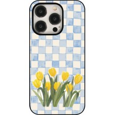 iPhone 15 Pro Case Hülle - Blue vichy tulips Spring 2026