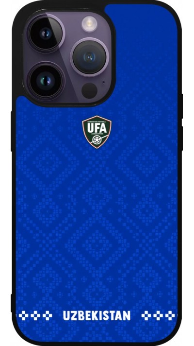 Coque iPhone 15 Pro - Silicone rigide noir Maillot de football Ouzbékistan 2026 personnalisable