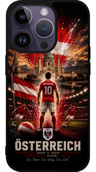 Coque iPhone 15 Pro - Silicone rigide noir Football Autriche splash 2026