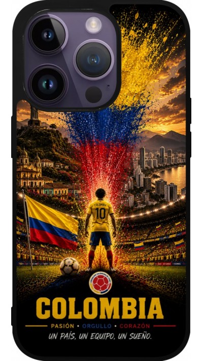 Coque iPhone 15 Pro - Silicone rigide noir Football Colombie splash 2026