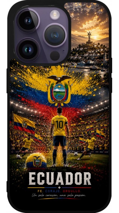 Coque iPhone 15 Pro - Silicone rigide noir Football Équateur splash 2026