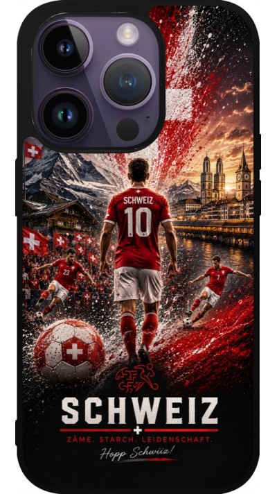 Coque iPhone 15 Pro - Silicone rigide noir Football Schweiz splash 2026