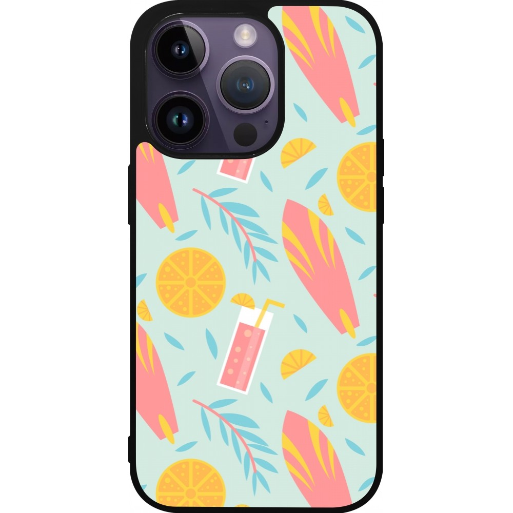 iPhone 15 Pro Case Hülle - Silikon schwarz Summer 2025 Pattern citron