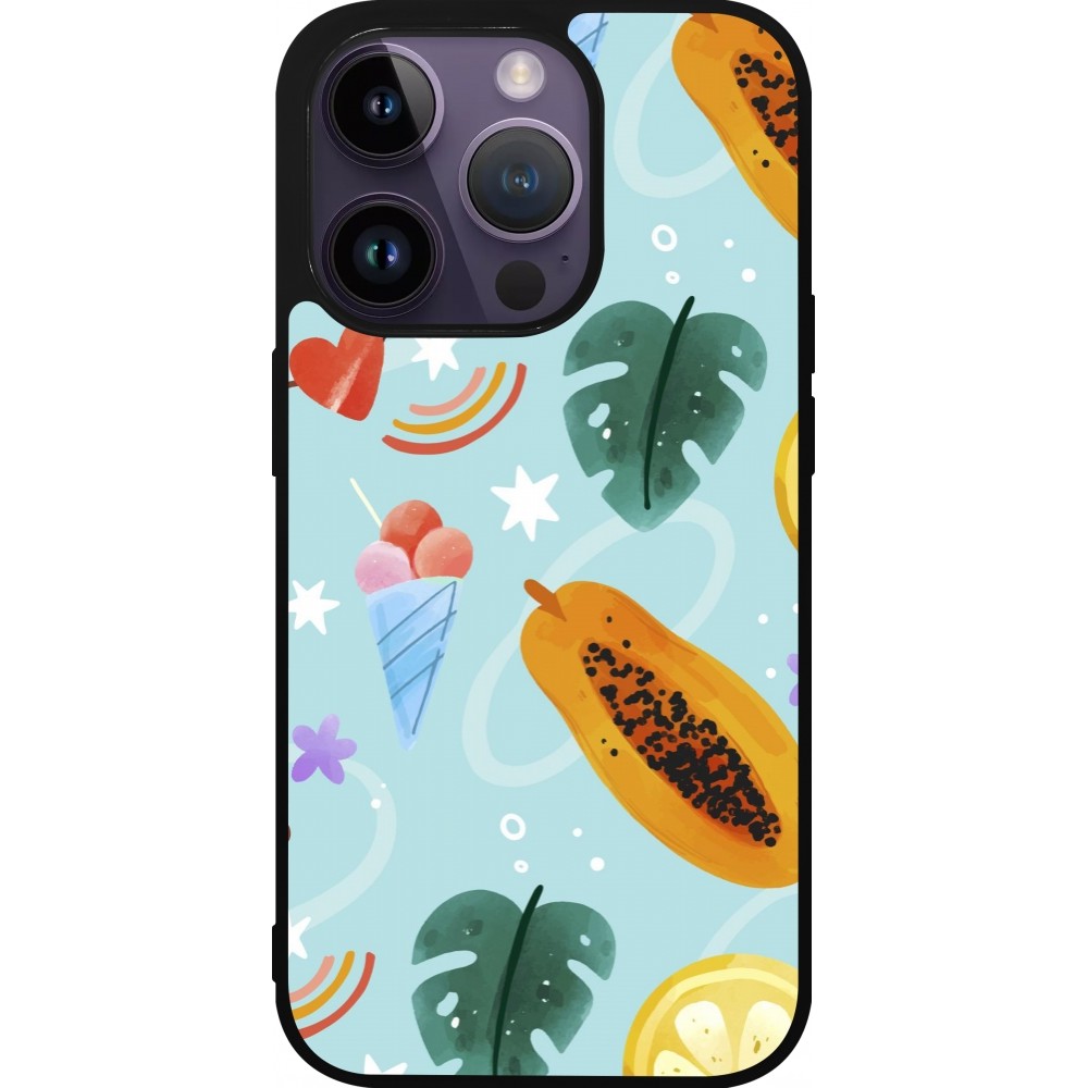 iPhone 15 Pro Case Hülle - Silikon schwarz Summer 2025 Pattern papaya