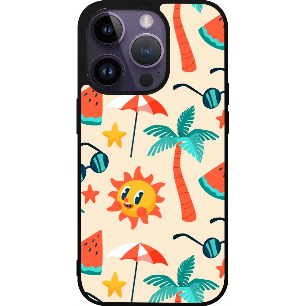iPhone 15 Pro Case Hülle - Silikon schwarz Summer 2025 Pattern soleil