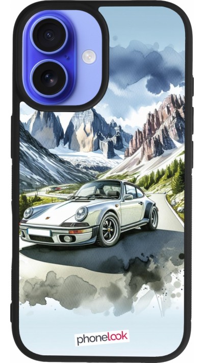 iPhone 16 Case Hülle - Silikon schwarz Porsche 911 Berg Aquarell