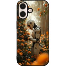 iPhone 16 Case Hülle - Silikon schwarz Astronaut flowers 2025