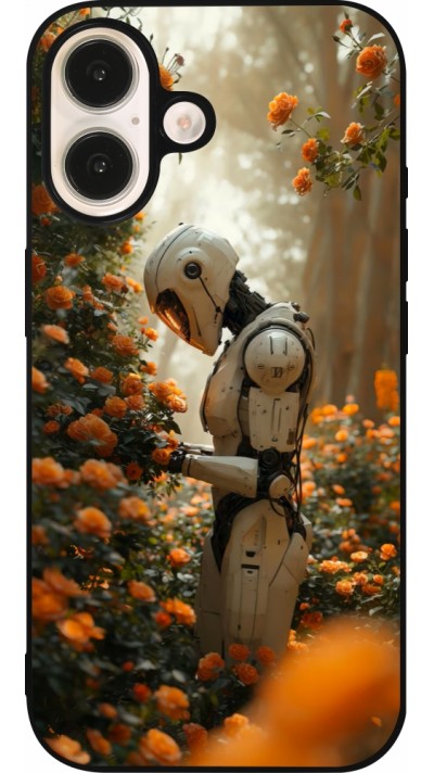 iPhone 16 Case Hülle - Silikon schwarz Astronaut flowers 2025