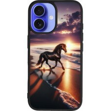 iPhone 16 Case Hülle - Silikon schwarz Pferd majestätisch Strand