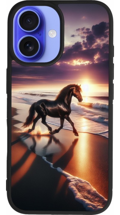 iPhone 16 Case Hülle - Silikon schwarz Pferd majestätisch Strand