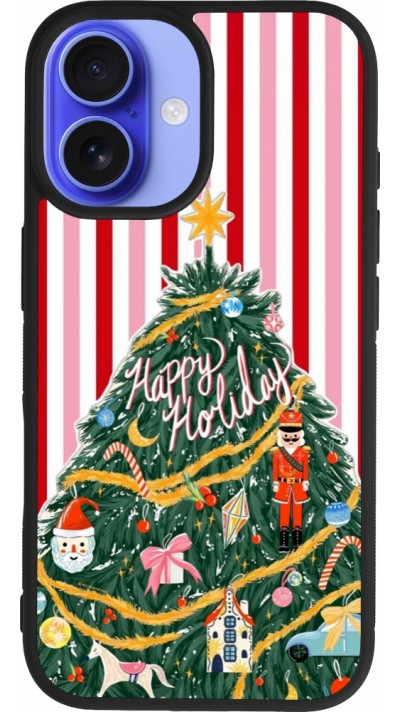 Coque iPhone 16 - Silicone rigide noir Christmas 25 Happy Holiday