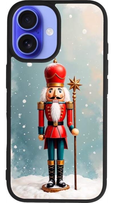 Coque iPhone 16 - Silicone rigide noir Christmas 25 Nutcracker Snow